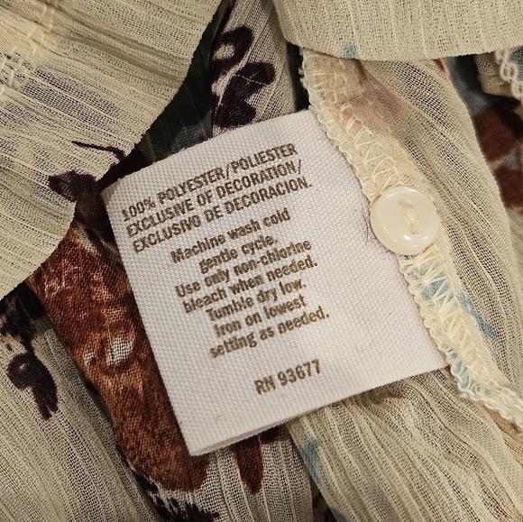 Decree Women Medium Boho Floral Peasant Cottagecore Sheer Long Sleeve Blouse - Picture 9 of 10